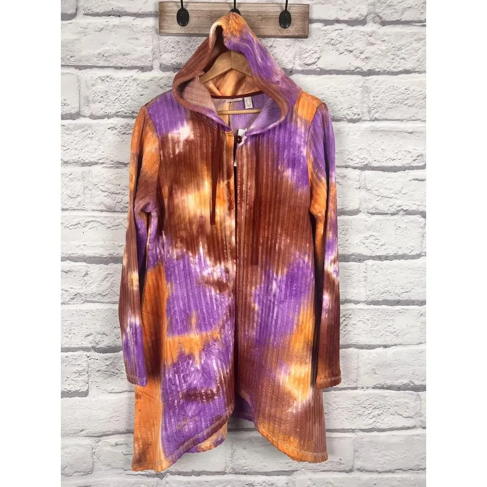 LOGO Lori Goldstein Womens M Boho Artsy Loungewear Marcee Rib Knit Tunic Hoodie